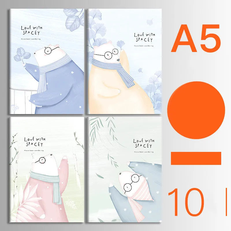 Set of 10 thread-bound softcover notebooks in various designs including kraft paper and printed patterns