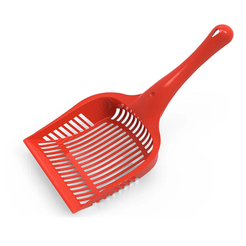Plastic cat litter scoop in red, yellow or blue colour showing small and medium size options
