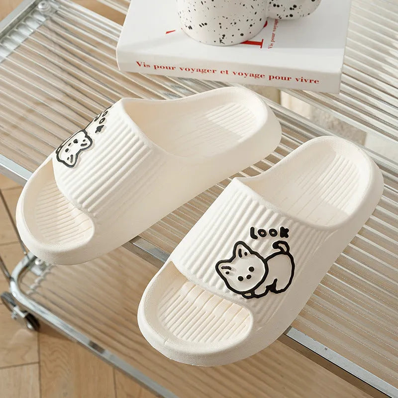 Women's cat-themed platform slides with thick EVA sole in multiple colours.