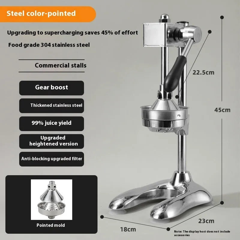 Vertical stainless steel manual juicer with multiple tip and colour options