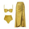 Women's high waist two-piece bikini swimsuit in yellow or green colour with split design