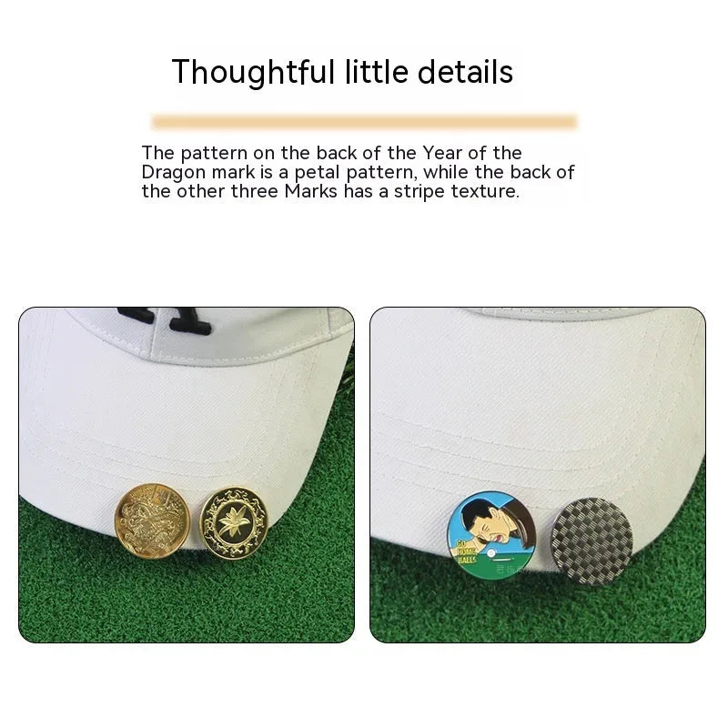 Zinc alloy golf hat clip with engraved Dragon Year design for sporting events and personalised gifting
