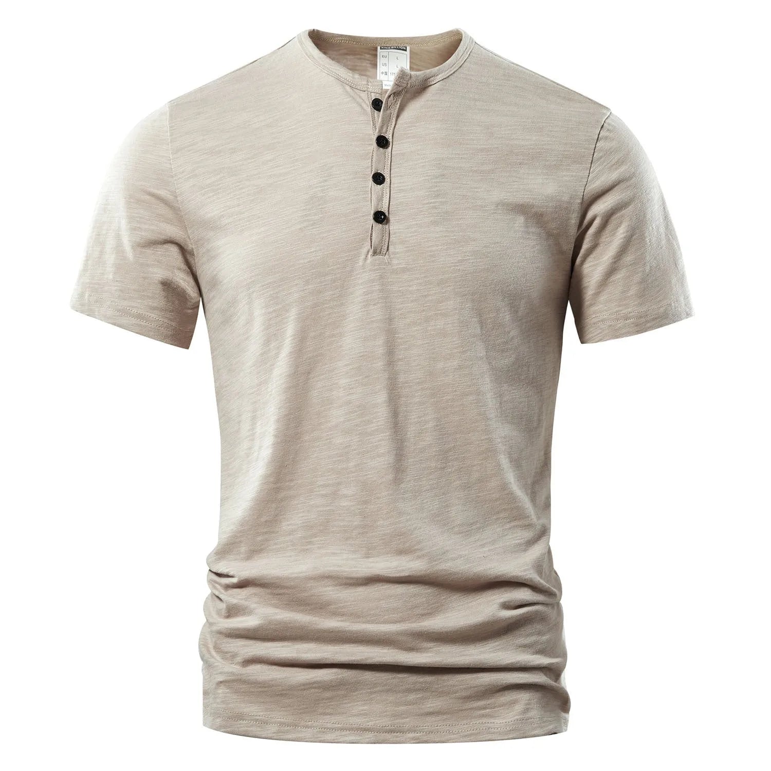 Men's solid colour slub cotton short sleeve T-shirt in British style casual design.