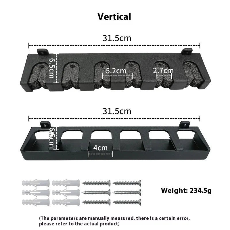 Black ABS plastic wall-mounted fishing rod holder with self-tapping screws