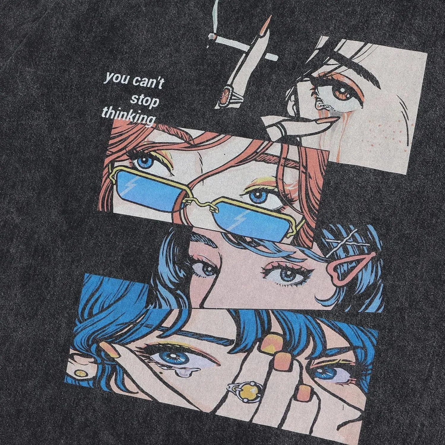 Retro style men's cotton T-shirt with cartoon digital print in loose streetwear fit