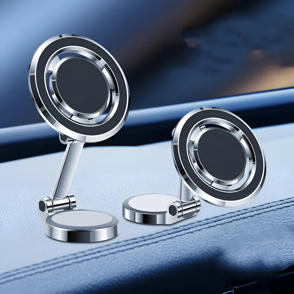 Car mobile phone holder with flexible clip and 360-degree rotation bracket in black or silver