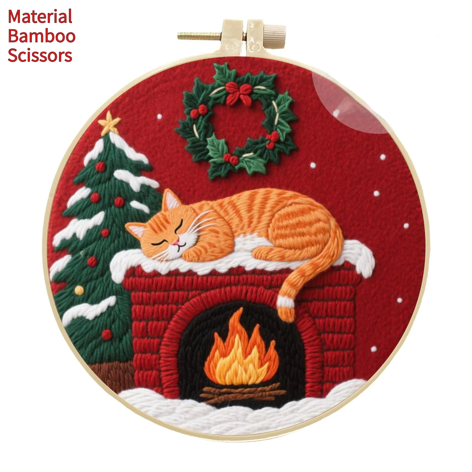Embroidery material package with cotton linen fabric, autumn fruit pattern, and imitation bamboo frame