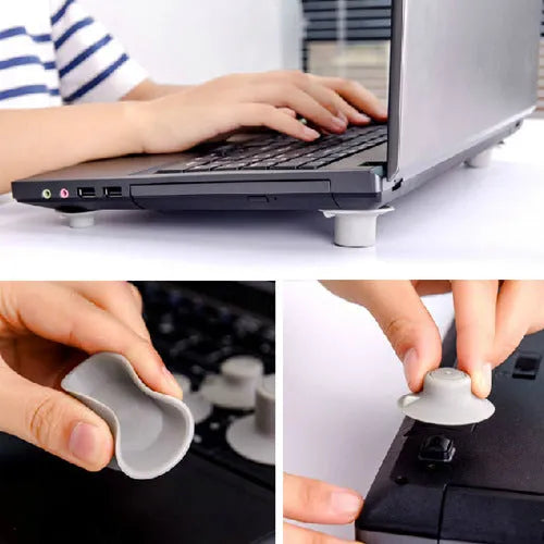 Grey durable plastic non-slip cooling pad stand feet set for laptop PC showing large and small sizes