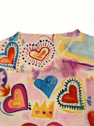Loose-fit digital printed top with lapel collar available in sizes S through 5XL