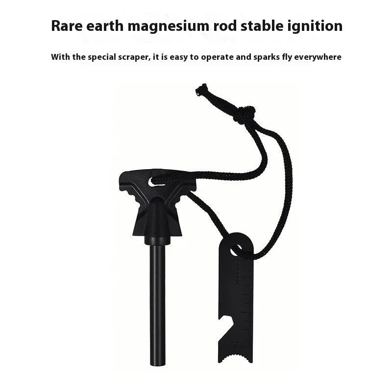 Stainless steel butterfly-shaped fire starter tool with bottle opener on a white background.