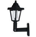 Black hexagonal solar-powered wall lamp with IP44 waterproof rating for outdoor garden lighting