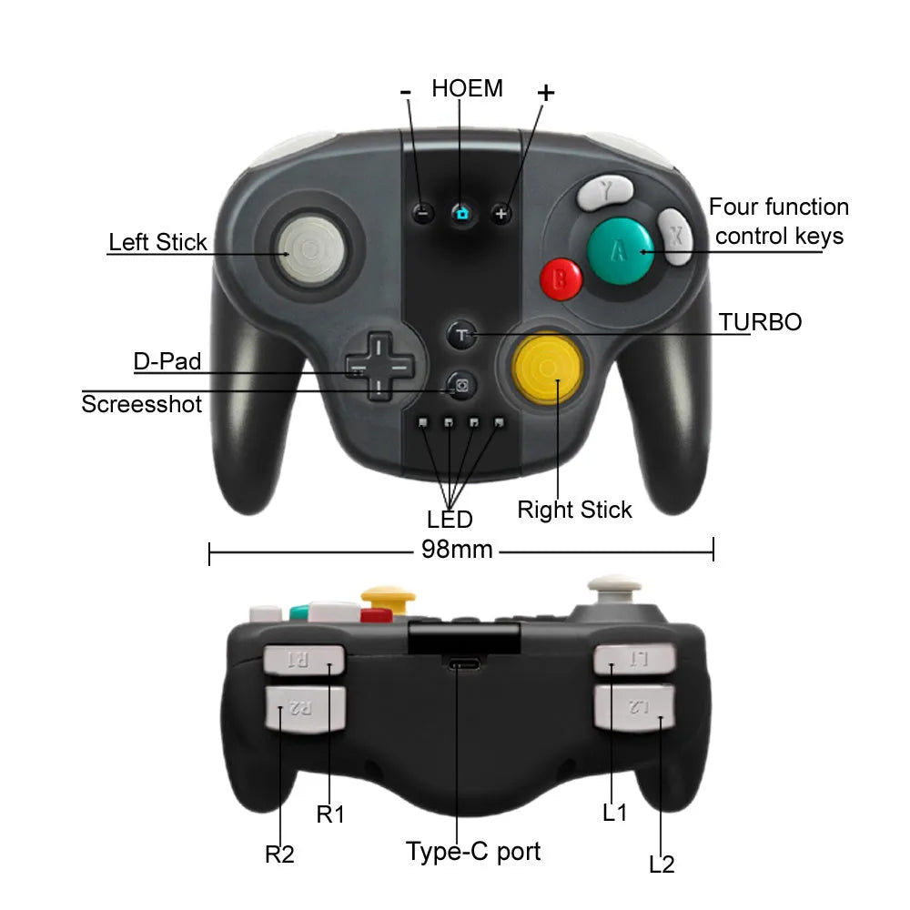 Black wireless gamepad for Nintendo Switch with NFC reader and motion controls