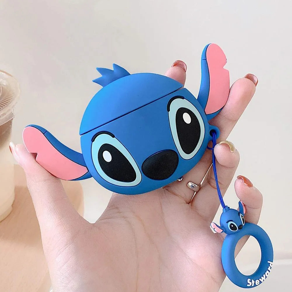 Silicone flip-case for AirPods 2 with cartoon designs including avocado, black cat, stitch, and pokeball.