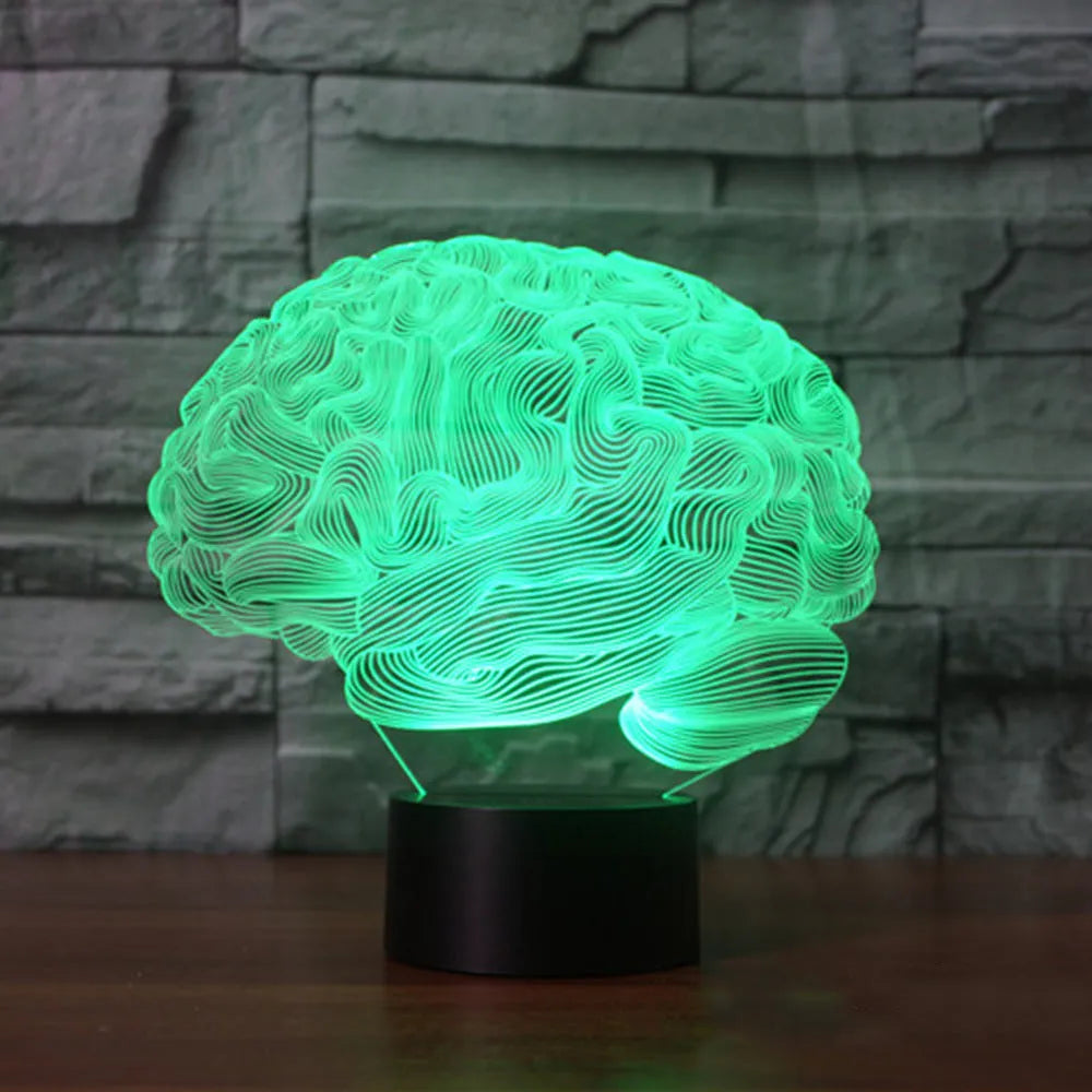 3D brain illusion LED lamp with remote control showing colourful light projection