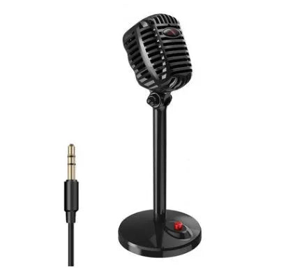 Black USB condenser microphone with adjustable gooseneck and tripod stand on a desk