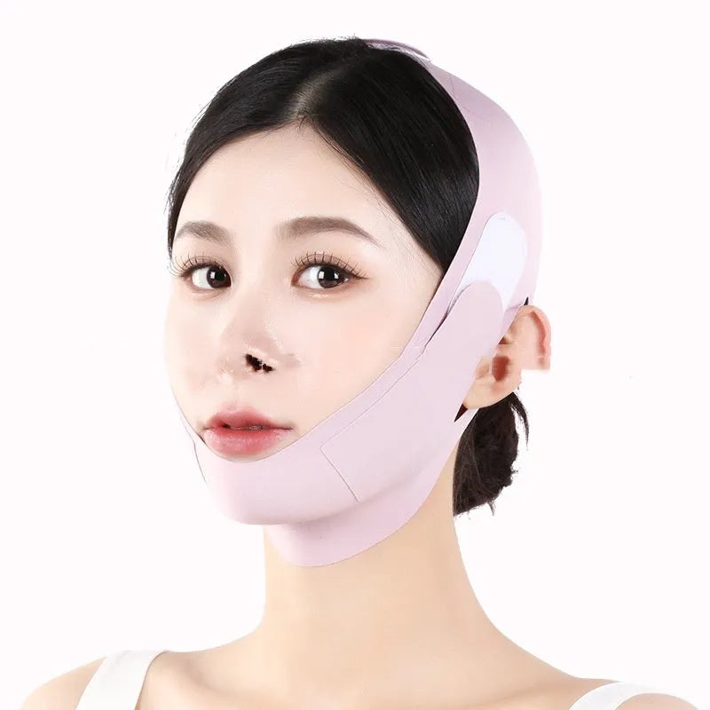 Purple and green V face shaping mask with anti-sagging bandage for facial lifting and tightening