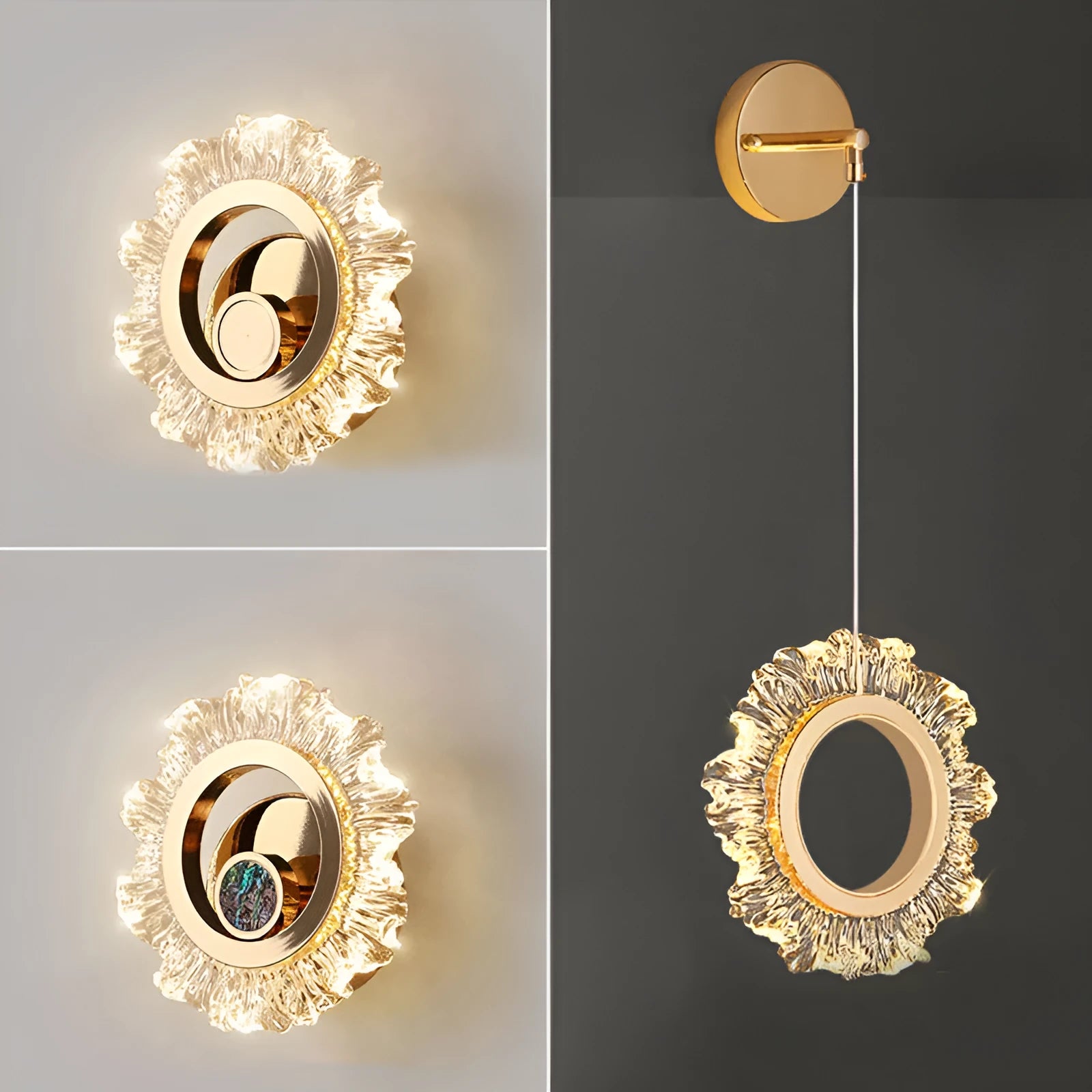 Minimalist modern wall lamp with a white acrylic shade, shown mounted on a wall.
