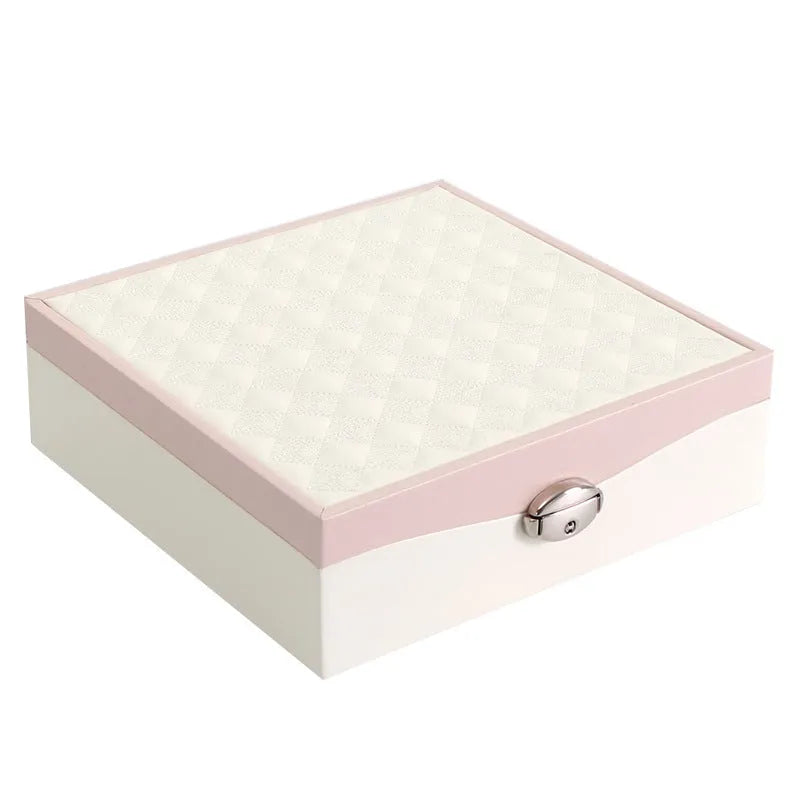 Large capacity red or white PU leather jewellery storage box for necklaces and rings