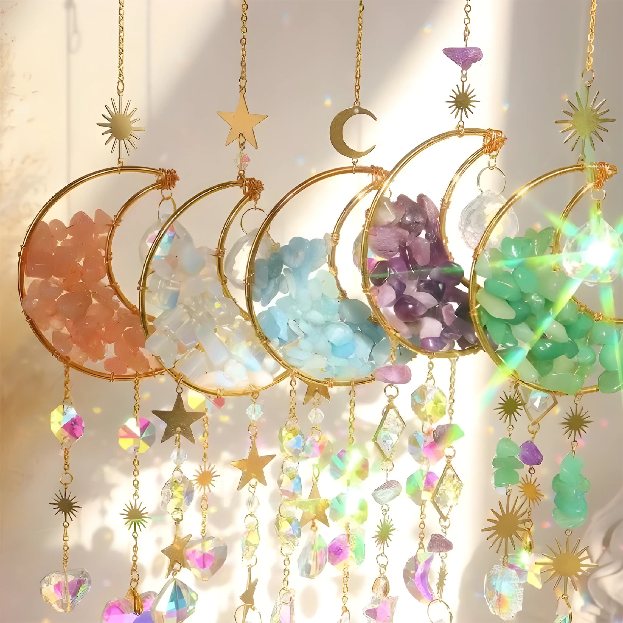 Crystal moon car pendant hanging from rear view mirror with 42cm length and 10cm diameter
