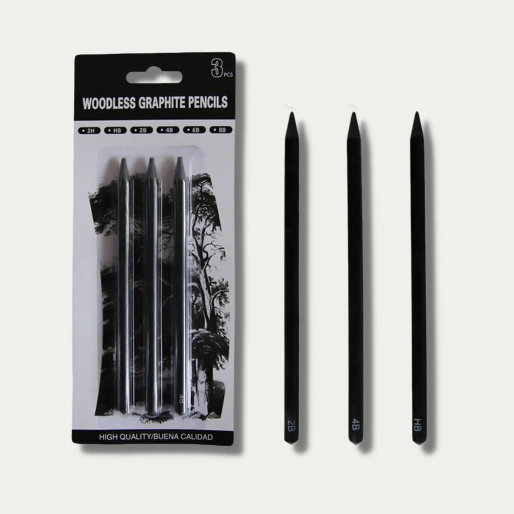 Wood-free graphite sketching pencils set with six hardness grades for art projects
