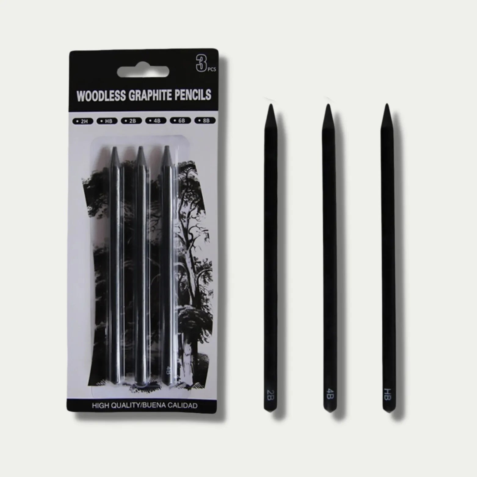 Wood-free graphite sketching pencils set with six hardness grades for art projects