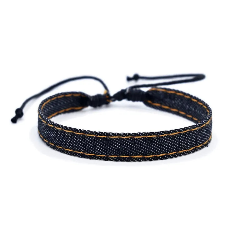Handmade denim fabric bracelet in multiple colour options for unisex wear