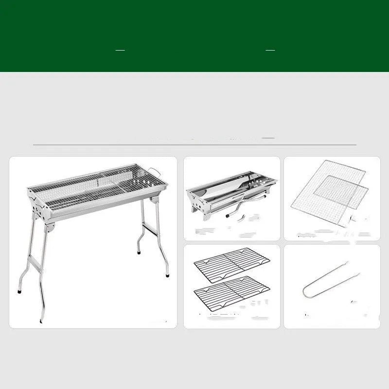 Stainless steel portable folding barbecue oven with included grill for outdoor cooking