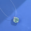 Women's silver clavicle chain necklace with a floating moissanite stone and plum blossom detail.