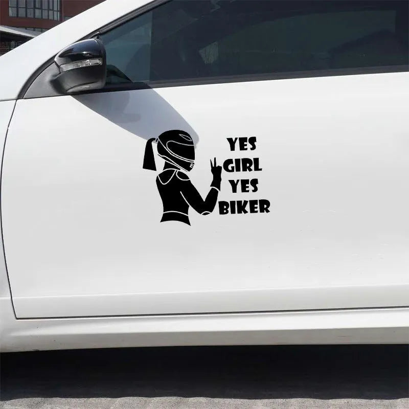 Cool Girl Rider character car waterproof sticker measuring 16cm by 15cm