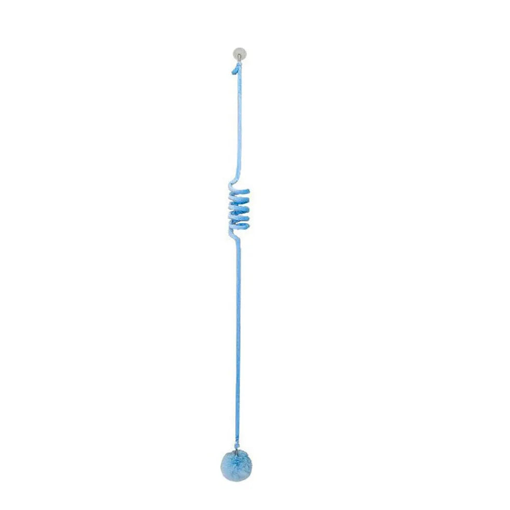 Hanging cat toy with bell stick and inflatable ball attached to door with suction cup