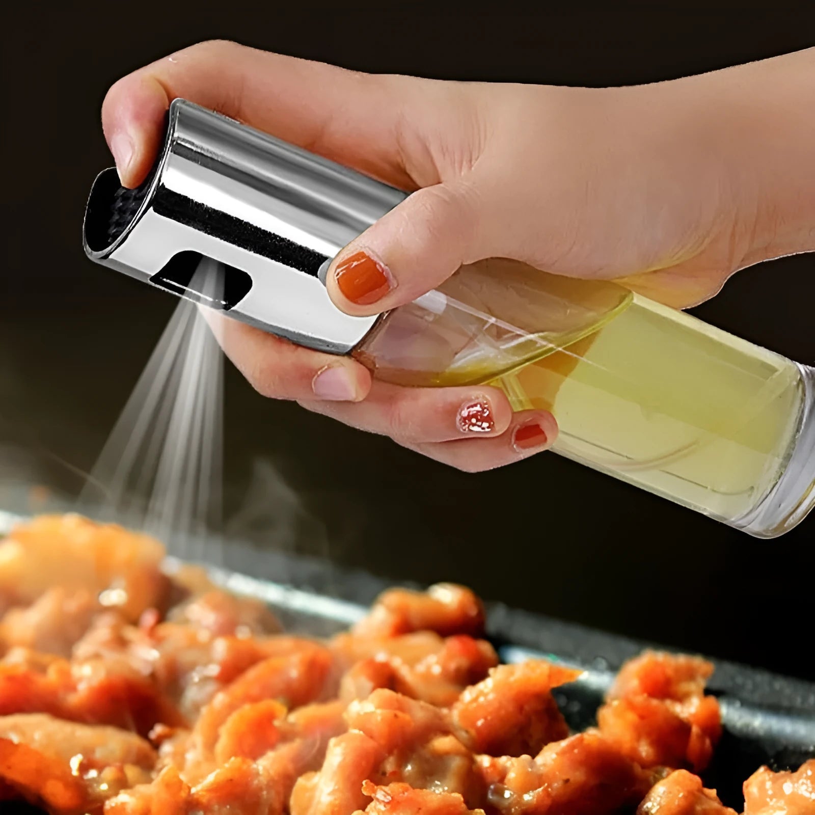 ABS glass push type oil spray bottle 100ml in gold for kitchen cooking