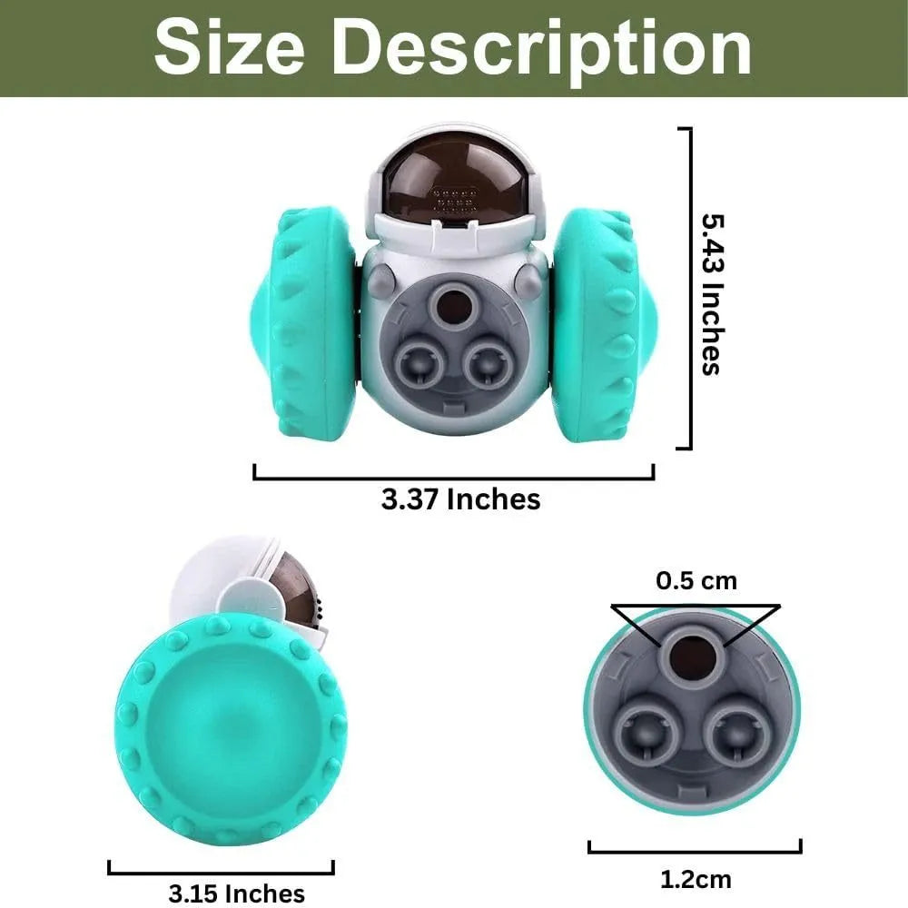 Self-balancing dog treat dispenser toy with roller design for small dogs and cats