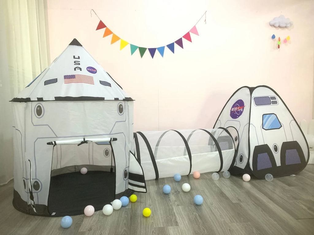 Foldable children's tent indoor game house robot three-piece set with tunnel and triangle on floor