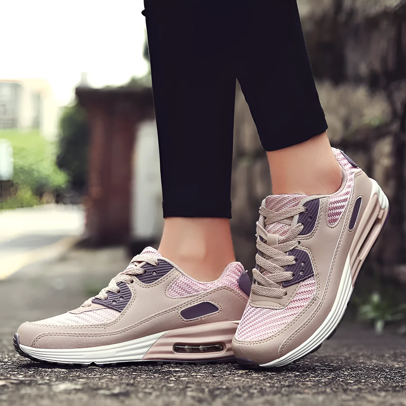Women's casual shoes with 3.5cm block heel in beige orange, grey, and pink purple colour options