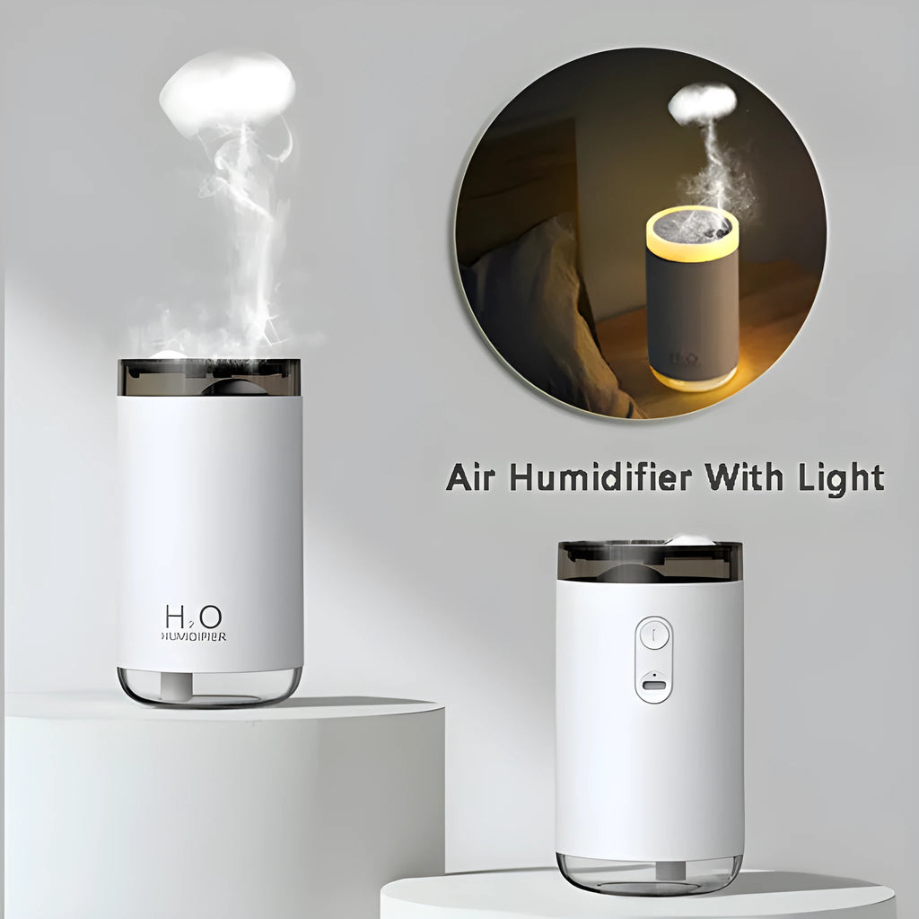 White jellyfish design USB humidifier with nano mist and warm night light on a desk