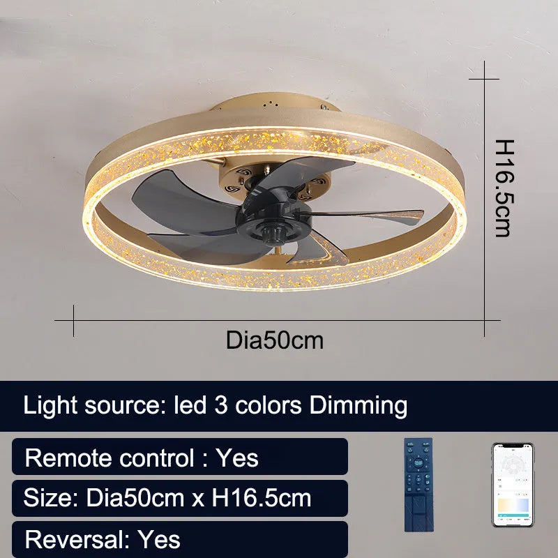 Nordic-style ceiling fan lamp with remote control and LED lighting in 50cm diameter