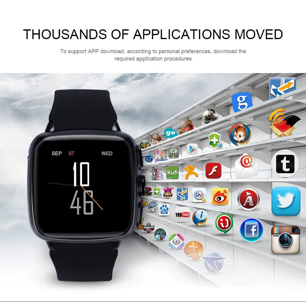 Z01 smart watch in black or white with a 1.54-inch touchscreen and camera.