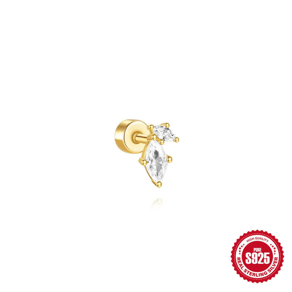 S925 sterling silver ear bone stud with flat column thread in one of twelve gold electroplated colour options.