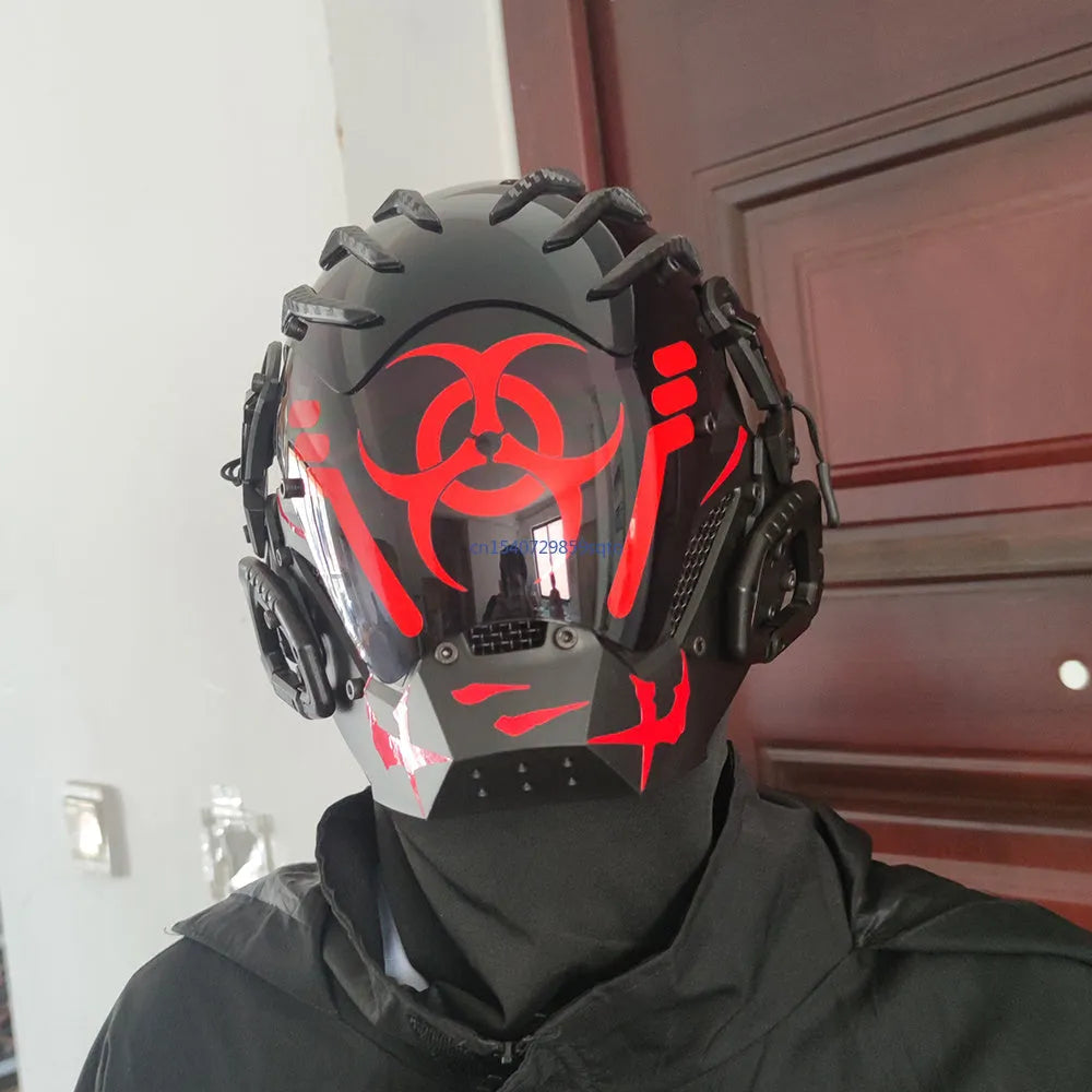 Black full face sci-fi prop helmet with tech creative design, model CYBER04