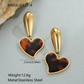 Gold electroplated tortoiseshell resin earrings in heart and geometric floral designs for women.