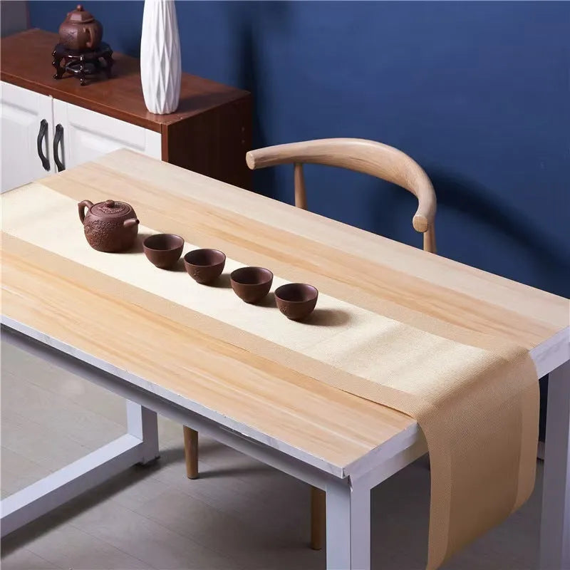 PVC non-slip placemat in modern minimalist style showing gradient bamboo and metallic colour options