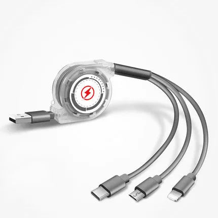 3 in 1 telescopic charging cable extended to 120cm with titanium connectors
