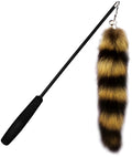 Black cat toy wand with long elastic string for interactive feline play