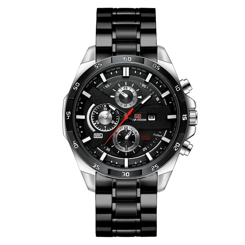 Men's waterproof quartz watch with calendar function in multiple colour options