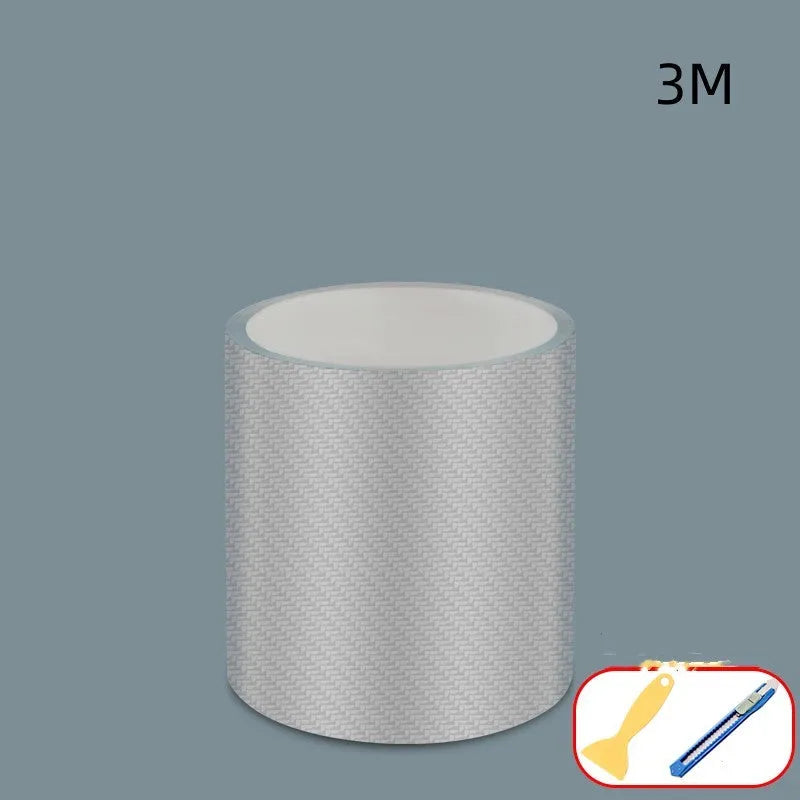 Carbon fibre grain transparent anti-collision strip for car doors and thresholds.