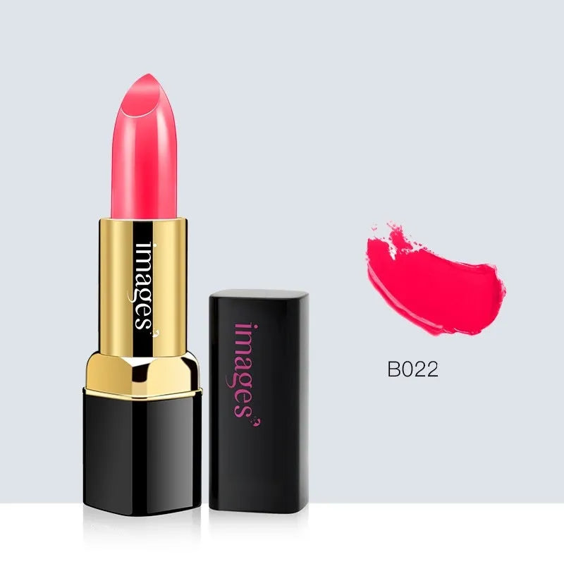 Lipstick lip gloss hybrid stick in 10 colours including coral red and baby pink, 3.8g net weight.