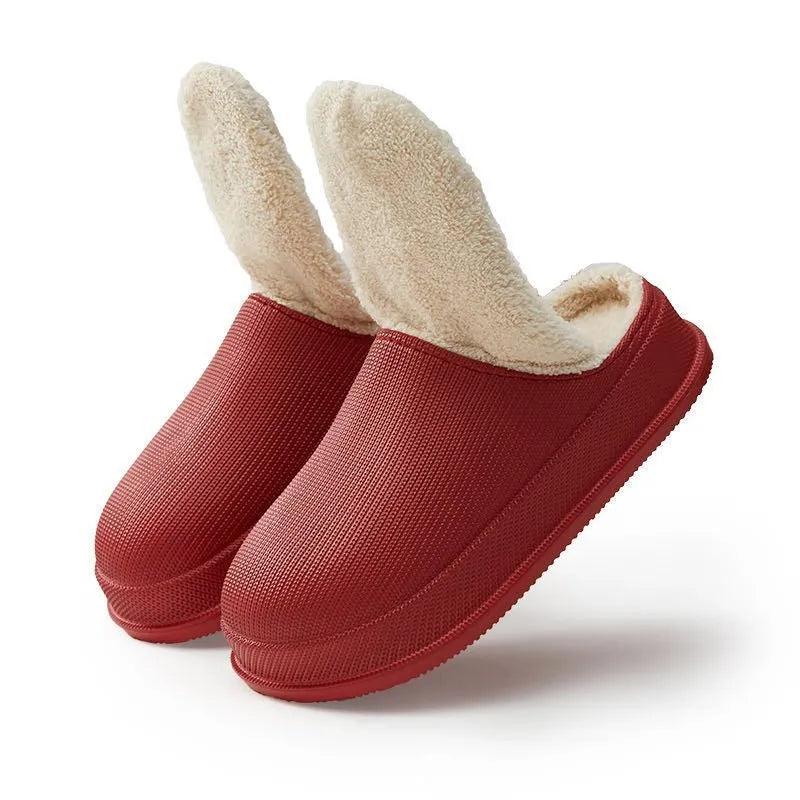 Unisex waterproof non-slip cotton slippers with EVA sole in multiple colours on a floor