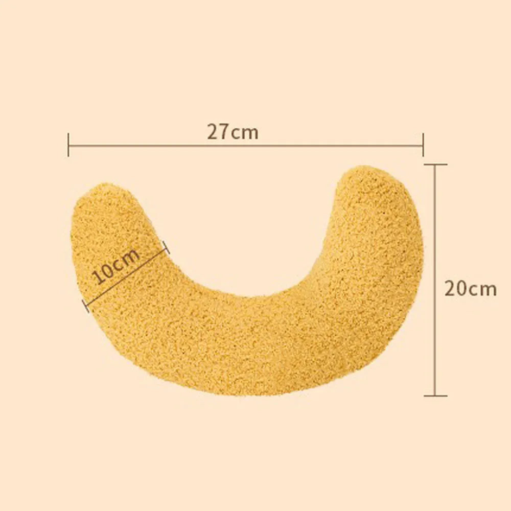 Blue U-shaped cat pillow with adjustable fabric collar for feline sleeping comfort