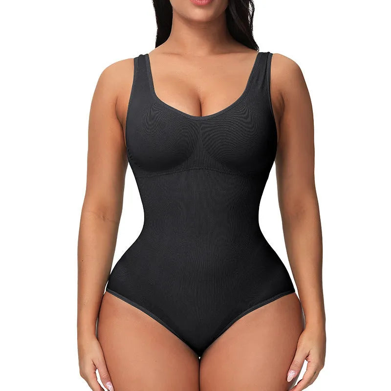 Seamless nylon women's corset bodysuit for waist support and body shaping in multiple colours.
