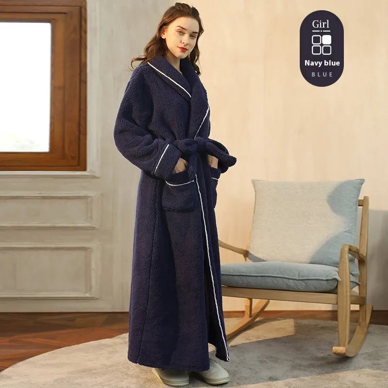Thickened winter couple's bathrobe in Angola red flannel with European style cut and plus size options